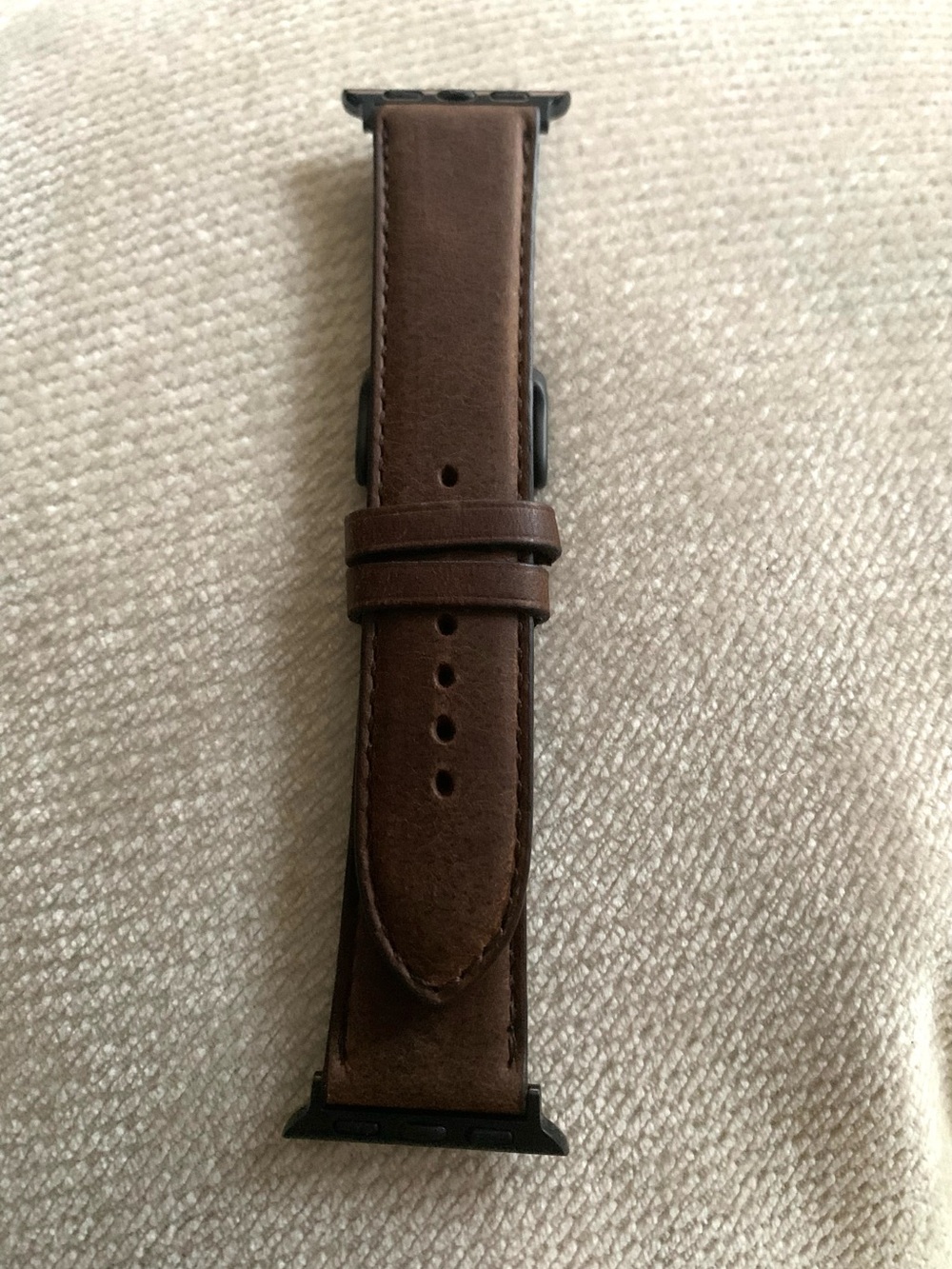 22MM Regular Brown Genuine Leather Smartwatch Band Made in USA Black Hardware